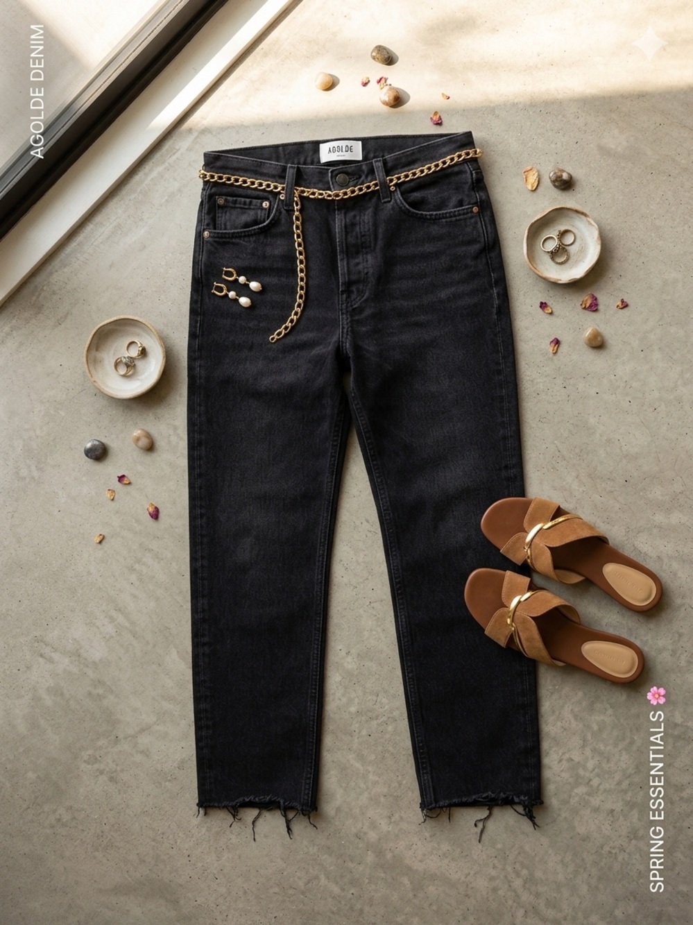 AGOLDE Black Riley Jeans. black raw hem. Button fly.